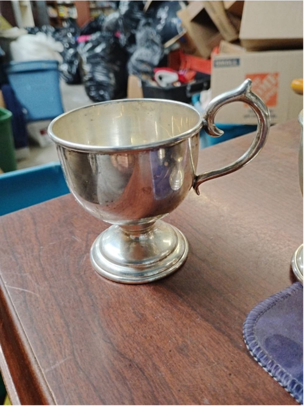 Vintage Nickel Silver Footed Tea Cup Silverplate Barware From Japan 3"